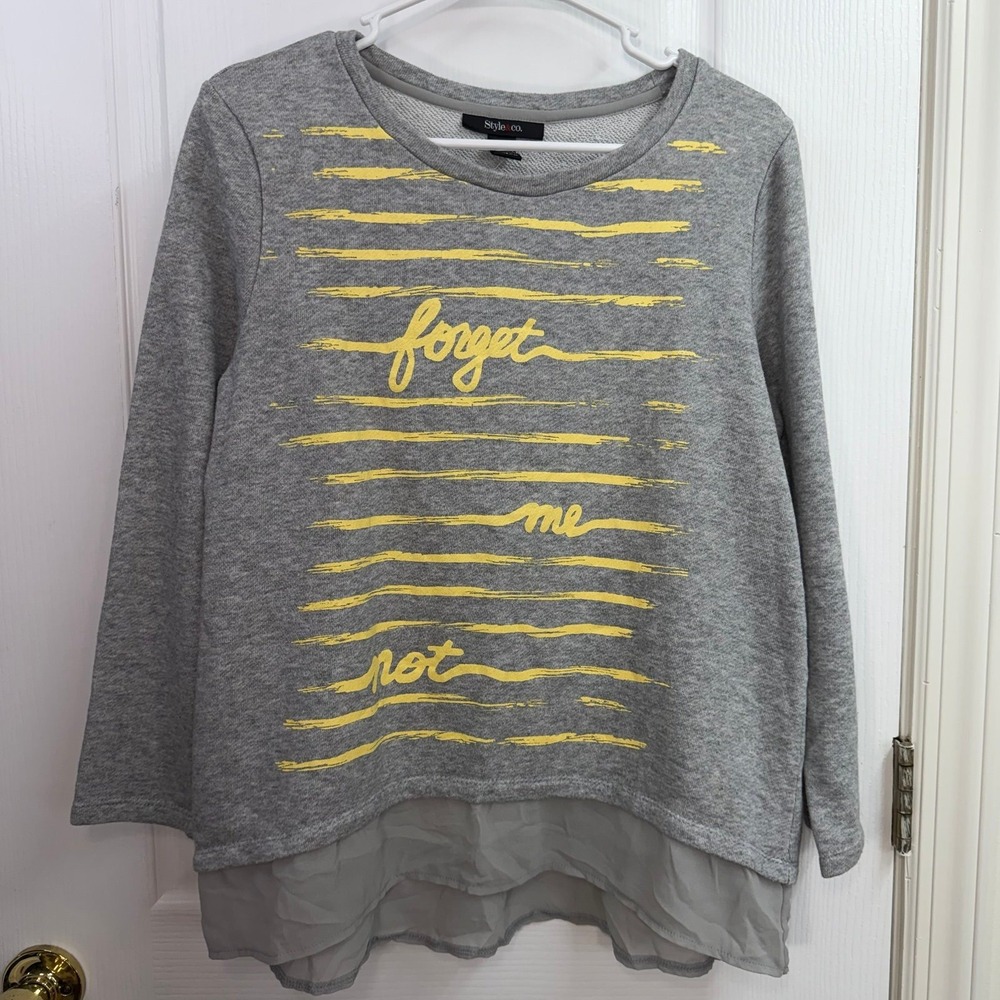 Style & Co gray yellow layered flowy‎ cotton casual relaxed crewneck shirt large